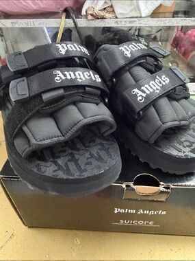 Palm Angels Kids Black Quilted Strap Slide Sandals